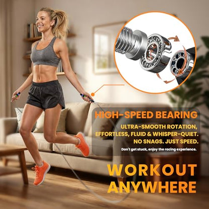 Speed Jump Rope for CrossFit & Boxing - Secure Self-Locking Adjustable Skipping Rope for Men & Women - Anti-Slip Aluminum Handles & Smooth Ball Bearings for Double Unders, HIIT, Home Gym (2 Cables Included)