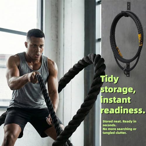 Battle Rope Wall Mount Kit - Home Gym, Garage & Studio Heavy Duty Steel Anchor + Storage Hook for 30-50ft Ropes (1"-2.5")"