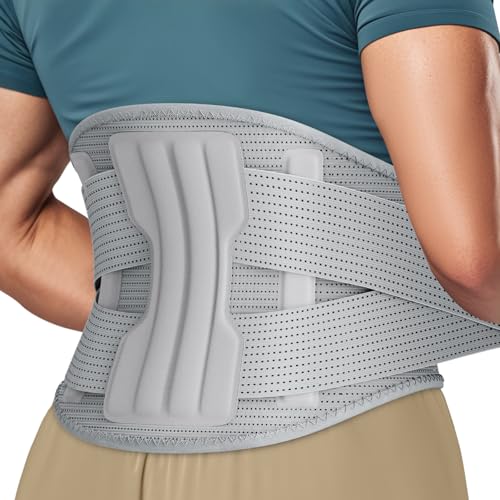 NEENCA Compression Back Brace for Lower Back Pain, Herniated Disc, Lumbar Strain – Breathable Lumbar Support for Work, Lifting, Sciatica, Scoliosis (Gray, Small) - color: Gray, size: Small
