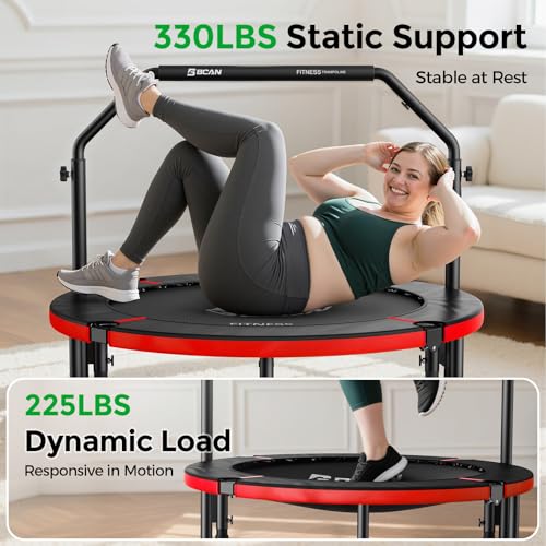BCAN SP2 40" Foldable Mini Trampoline Max Load 330lbs, Fitness Rebounder with Adjustable Foam Handle, Exercise Trampoline for Adults Indoor/Garden Workout | FED Fitness, Black Red