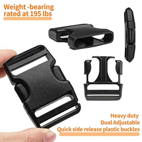 BEYOURD Heavy-Duty Buckles and Strap Set 1-1/2": 6 Yards of Thick Nylon Webbing, 6-Pack Adjustable Quick Side Release Plastic Buckles, 12 Tri-Glide Slide Clips, Black (1-1/2" Combo Set) - style: 1-1/2" Combo Set