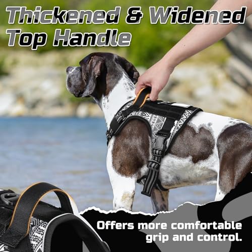 rabbitgoo Tactical Dog Harness for Large, No Pull Military Service Vest - color: B&W Geometric, size: Large