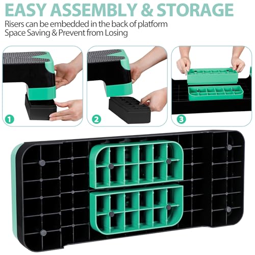 26.5" Height Adjustable Step Aerobic Platform with 4 Risers, Exercise Workout Stepper for Home Training, Gym Fitness, 4''- 6'' - 8'', 400 lbs Capacity - color: Green