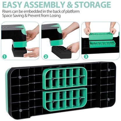 26.5" Height Adjustable Step Aerobic Platform with 4 Risers, Exercise Workout Stepper for Home Training, Gym Fitness, 4''- 6'' - 8'', 400 lbs Capacity - color: Green