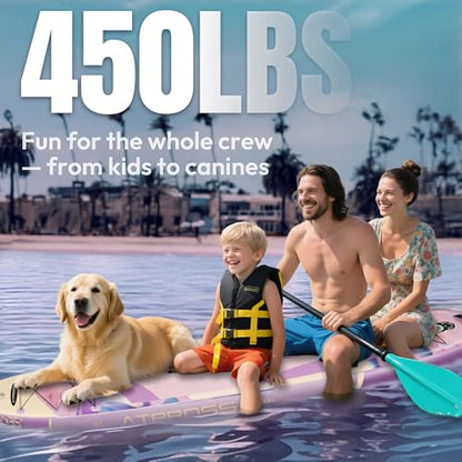 11'6"x35" Inflatable Paddle Board, 450lbs Extra Wide Stand Up Paddleboard for Adults with Premium SUP Accessories Kit & Backpack, Blow Up Kayak Non-Slip Stable Deck Boat for Yoga Fishing Surf - style: Lavender Purple Gradient
