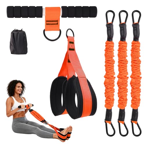 Upgraded Multifunction Pedal Resistance Band with Handles, Adjustable Exercise Bands for Full Body Workout, Home Gym Equipment for Core Abs Legs Glutes Arm Strength Training - color: Orange - 3 Tubes