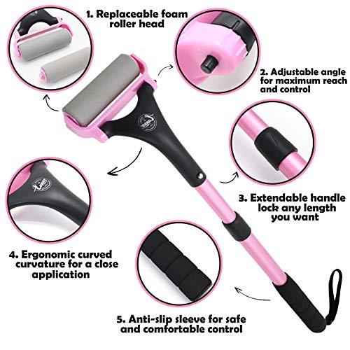 EASACE Lotion Applicator for Back & Body, Long Handle 21.5inch Adjustable Lotion Roller with 2 Replacement Roller for Back self(Pink) - color: Pink