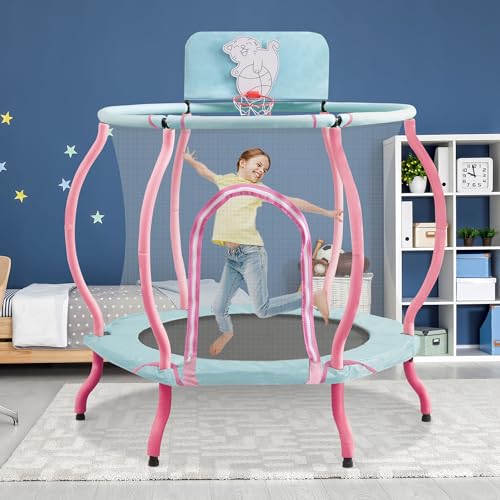 Trampoline, Portable Fitness Foldable Trampoline in-Home Mini Rebounder with Adjustable Handle, Exercise Trampoline for Kid/Adults, 40" Max Load 330lbs (Enclosure, Pink)