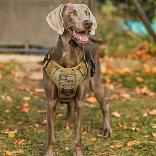 rabbitgoo Tactical Dog Harness for Medium, Heavy Duty Military No Pull Vest - color: Brown Camo, size: Medium