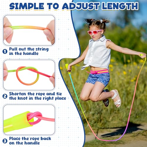 6 Pack Kids Jump Rope, Colorful Gradient Nylon Skipping Ropes for Children, 7.55FT Adjustable Length, Plastic Handles, Lightweight Jumping Ropes for Schools, Events, and Family Fun