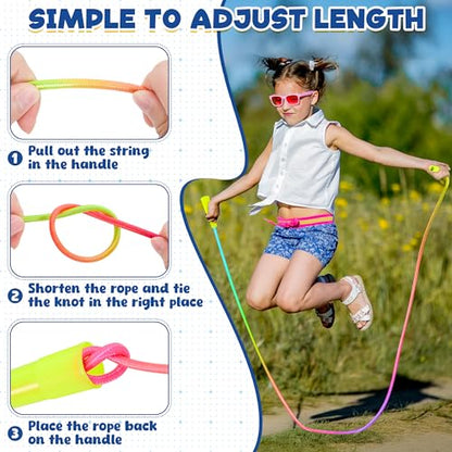 6 Pack Kids Jump Rope, Colorful Gradient Nylon Skipping Ropes for Children, 7.55FT Adjustable Length, Plastic Handles, Lightweight Jumping Ropes for Schools, Events, and Family Fun