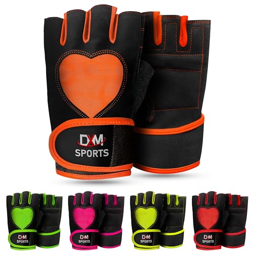 DXM SPORTS Workout Gloves for Women with Wrist Support - Weight Lifting Gloves for Gym, Cycling, Training - Exercise Gloves for Women - color: Orange, size: Large