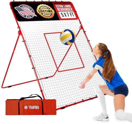 Volleyball Rebounder Net - 7' x 5' Adjustable Bounce Back Volleyball Practice Net Rebounder for Improving Bumping, Spiking, Serving - Portable Travel Training Equipment Designed by a Coach