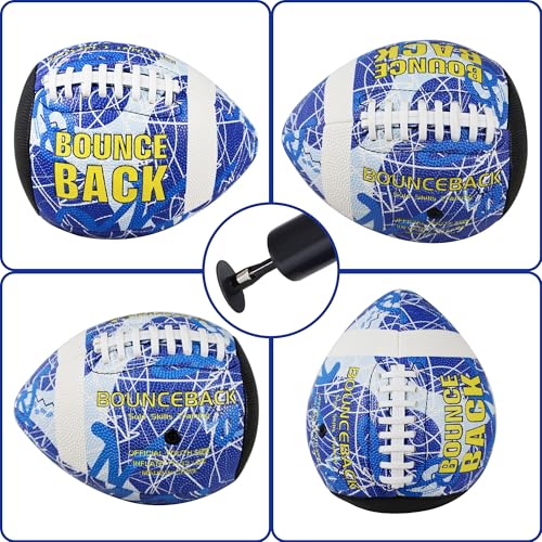BOUNCEBACK Soft Leather Training Football, Youth Size & Official Size, Fatherless PU PassCatch Solo Enhancing Passing Catching(with Pump) - style: Graffiti Blue-Size 7