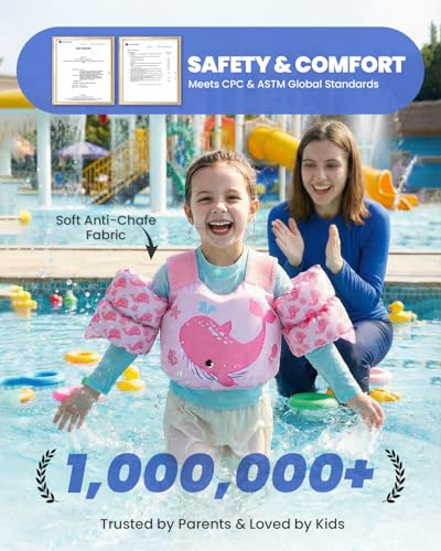 Gogokids 2-in-1 Toddler Swim Vest Pool Floaties for Kids[CPC Certified & Remove Crotch Strap]Puddle Float Jumper 24-66 Pounds, Toddler Arm Floaties Swim Jacket Water Wings for kids Boys Girls Swimmies