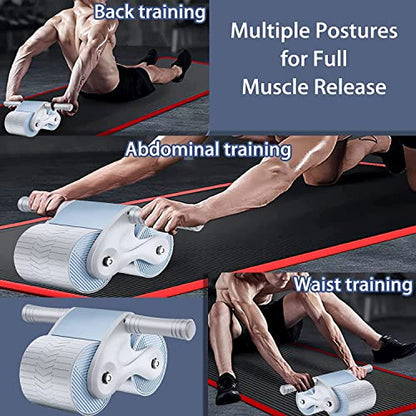 Ab Wheel Roller Automatic Rebound with Knee Pad Mat,Core Muscle Ab Trainer,Double Round Abdominal Muscle Wheel,Ab Workout Exercise Wheel Equipment for Male Female Beginners Lose Weight