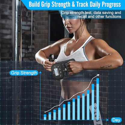 Ryaco Grip Strength Tester With Adjustable Hand Gripper, 396lbs/180kg Digital Hand Dynamometer Grip Strength Trainer Set Electronic Hand Grip Strengthener with LCD Display for Rehab Fitness Home Use