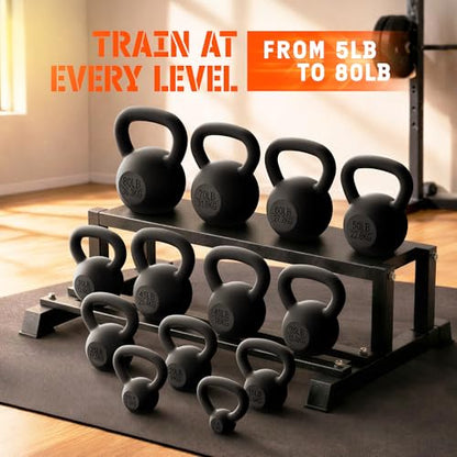 Yes4All Cast Iron Kettlebell, Strength Training Kettlebells 5-80 Lb (5,10,15,20,25,30,35,40,45,50,60,70,80 Lb) for Full Body Workout, Push up, Strength Training - Single & Kettlebell Set of 2 for Men - color: A.Black 5lbs, style: B. Cast Iron