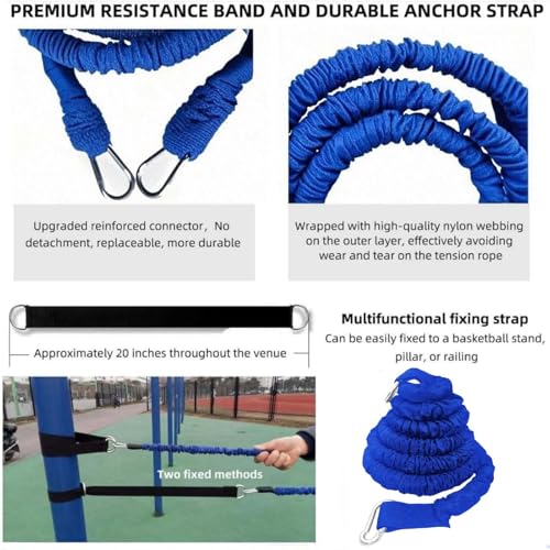 Resistance Speed Training Set, 8pcs Exercise Explosive Force Bounce Physical Equipment Double Rope Improve Agility Power Strength for Jumping Basketball Tennis Football Volleyball - color: Blue-6.6ft