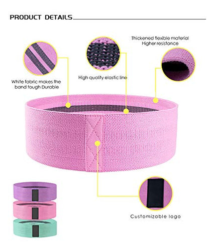 Fabric Resistance Loop Exercise Bands, Non Rolling Exercise Set of 3 Booty Bands Wide Workout Bands 3 Set, Booty Bands for Women & Men