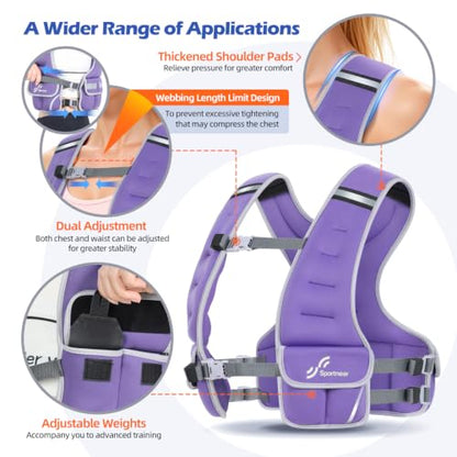 Sportneer Adjustable Weighted Vest Woman: 6-10lb/10-18lb Weighted Vests - color: Purple, size: 10-18 lbs