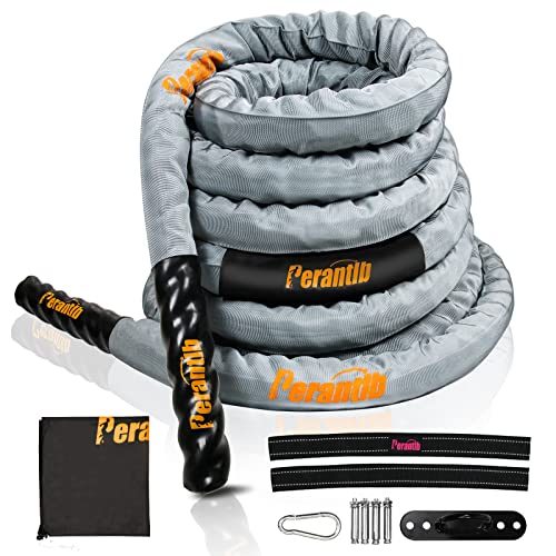 Poly Battle Rope with Cloth Sleeve -1.25/1.5/2 Inch Diameter 30' 40' 50' Lengths -Gym Muscle Toning Metabolic Workout Fitness, Battle Ropes for Home Gym - style: 1.5" x 30 ft Length