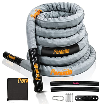 Poly Battle Rope with Cloth Sleeve -1.25/1.5/2 Inch Diameter 30' 40' 50' Lengths -Gym Muscle Toning Metabolic Workout Fitness, Battle Ropes for Home Gym - style: 1.5" x 40 ft Length