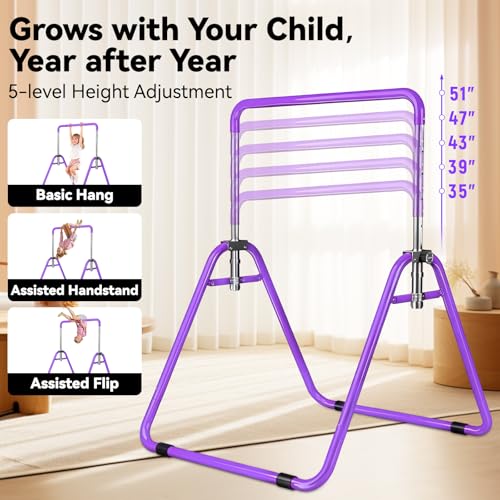 Kids Gymnastics Bar Gymnastic Equipment for Home Adjustable Height Gymnastic Training Bar Gymnastic Stuff for 3-7 Years Old Girls - color: Basic- Purple