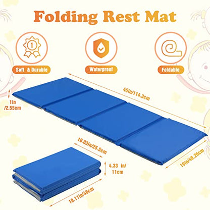 6 Pack Folding Rest Mat Toddler Nap Mat Upgraded Folding Exercise 1 Inch Thick 4 Section Classroom Sleeping for Preschool Daycare Kindergarten Yoga School Travel Home Supplies - color: Blue, Grey