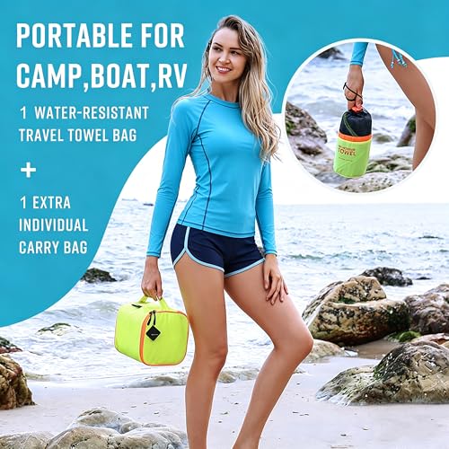 4Monster 4-Pack Quick Dry Microfiber Travel Towels – Super Absorbent, Ultra-Soft Camping Towel Set with Water-Resistant Bag, Lightweight & Compact for RV, Gym, Beach, Pool, Swimming, and Family Trips - color: 4-green