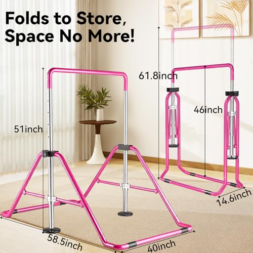 Kids Gymnastics Bar Gymnastic Equipment for Home Adjustable Height Gymnastic Training Bar Gymnastic Stuff for 3-7 Years Old Girls - color: Pink