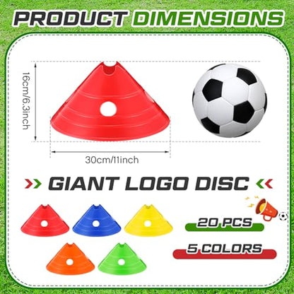 Jumbo Disc Cones Jumbo Soccer Cones with Mesh Bag Giant Large Agility for Soccer Training Adult Sports - color: red, yellow, blue, green, and orange