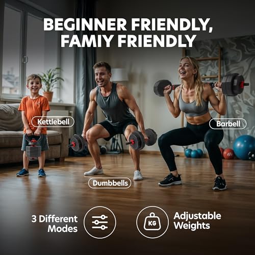 AmStaff 3-in-1 Adjustable Dumbbell, Kettlebell, Barbell Set, 2-43lbs, 12 Weight Levels, Compact Multifunctional Home Gym, Enhanced Transition, Safety Lock, Nonslip Handle