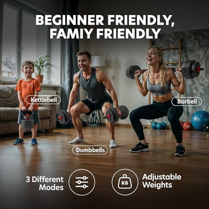 AmStaff 3-in-1 Adjustable Dumbbell, Kettlebell, Barbell Set, 2-43lbs, 12 Weight Levels, Compact Multifunctional Home Gym, Enhanced Transition, Safety Lock, Nonslip Handle