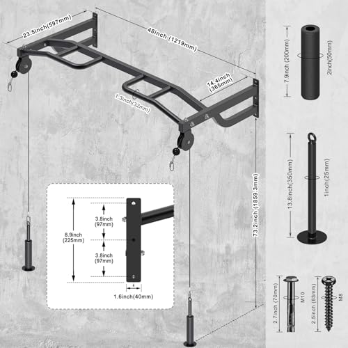 Kipika 48" Ceiling Mounted Pull Up Bar, Heavy Duty Multi-Grip Chin Up Bar,Mounted Pullup Bar, Adjustable Height, Pull Up Bands for Chin Ups & Body Stretching, Ideal for Home Gym and Strength Training - color: 48" Pull Up Bar with 2 Pulleys