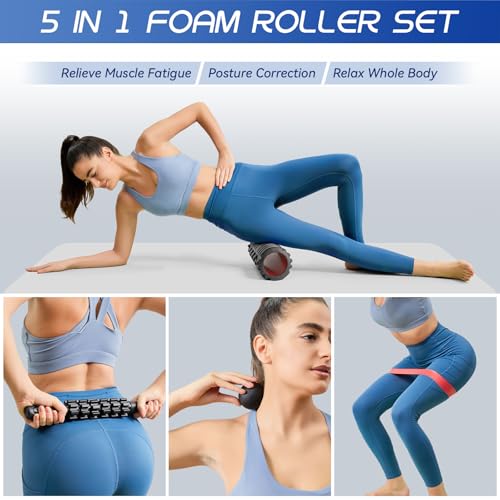 Krightlink 5-in-1 18" Foam Roller Set for Deep Muscle Massage Release - color: Black-18"(5 in 1)