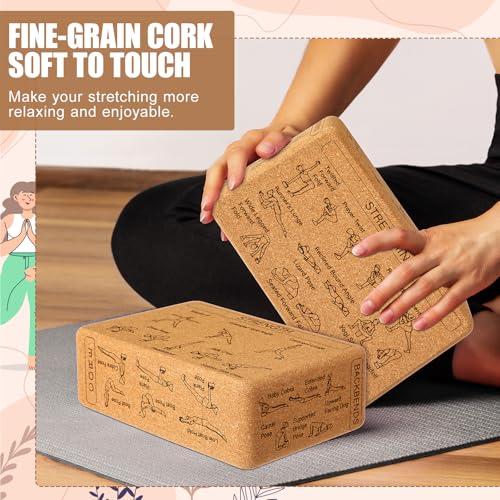 Halloscume Cork Yoga Blocks 2 Pack Yoga Poses Teaching Cork Blocks, Suitable Poses for Beginners and Experts High Density Block with Non Slip Surface for Better Support, Balance Comfort (Beige)