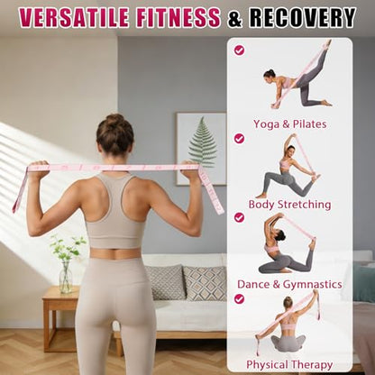 Fitness Resistance Bands with 12 Loops, Numbered Resistance Bands for Physical Therapy, Women Stretch Strap for Home Gym, Elastic Exercise Bands for Yoga, Pilates, Leg Stretching, Dance