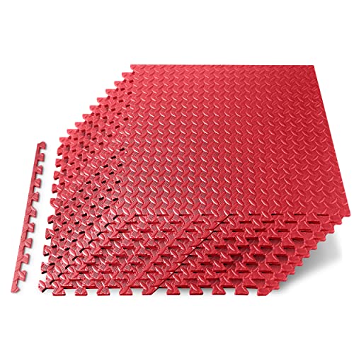 Thick Puzzle Exercise Mat Foam Interlocking Tiles Protect Floors from Gym Equipment Exercise, Durable Non-Skid Texture, Kid Baby Family Safe Easy to Assemble - color: Red, size: 10