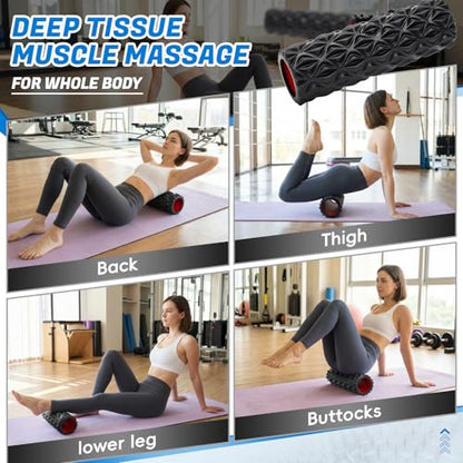 Foam Roller for Deep Tissue Massager, 15" High Density Diamond-Shaped Texture, Myofascial Release, Deep Tissue Muscle Massage Trigger Point Release Back Roller for Fitness (Black)