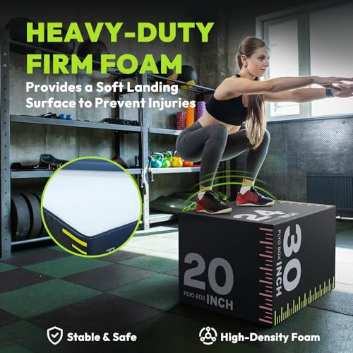 3-in-1 Plyo Box – Plyometric Jump Box with Durable High-Density Foam Core and Non-Slip Surface for Box Jumps, Squats, and Home Gym Workouts
