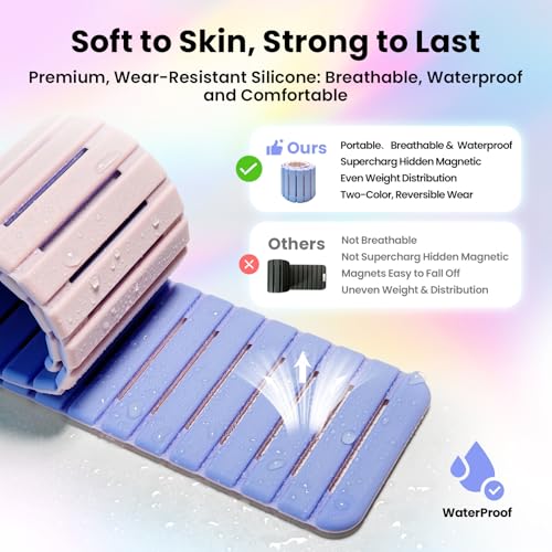 Adjustable Hidden Magnetic Ankle & Wrist Weights, Skin-Friendly Breathable and Waterproof Silicone Design for Women & Men - Ideal for Fitness, Yoga, Running, Cycling & Swimming, 2-Pack, 1LB Each