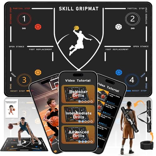 Portable Basketball Footwork Training Mat, Agility Footstep Training Mat, Basketball Pads for Training All Levels, Non-Slip Silent Equipment for All Ages to Improve Speed, Strength and Coordination - color: Black Mat