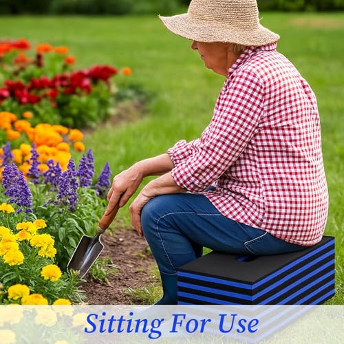 Foldable EVA Mat with Carrying Handle, 2.5cm Thick Foam Cushion Kneeling Pad High Density Water Resistant Anti Slip Knee Mat for Workout Exercise Mechanic Garages Picnics Gardening Camping Gym - color: Blue Border