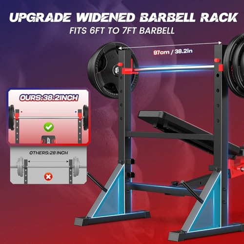 OPPSDECOR 900 LBS Weight Bench Set with Squat Rack, Adjustable Bench Press Set with Leg Extension and Leg Curl, Foldable Flat/Incline/Decline Workout Bench for Home Gym