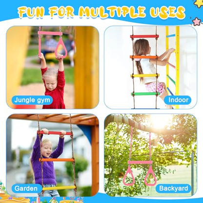 2 Pack Gym Swing Sets 48'' Trapeze Swing Bar Monkey Bar Heavy Duty Chain with Locking 6.8ft Climbing Rope Ladder Climbing Game for Accessories Tree House Playground Outdoor Play (Pink) - color: Pink