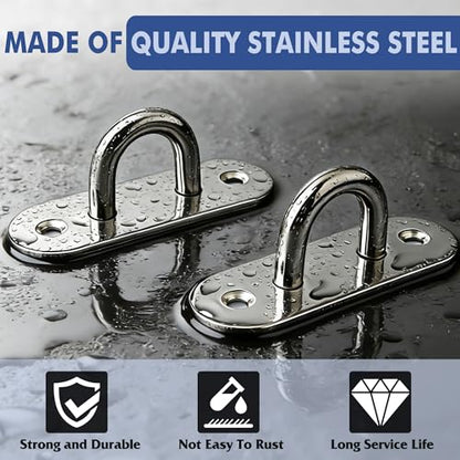 Alise Ceiling Hook Pad Eye Plate Top Hooks Hanging Marine Hardware for Yoga Hammock Swing Suspension Boat Sandbag Plant Basket,Stainless Steel Staple Hook Loop Wall/Ceiling Mount,Pack of 4 - color: Silver