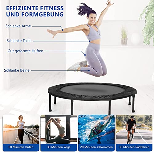 40"/48" Foldable Mini Trampoline for Kids & Adults, Fitness Rebounder with 5-Level Adjustable Foam Handle, Max Load 450 lbs, Indoor/Outdoor Exercise Trampoline for Home Workouts (Black 2)