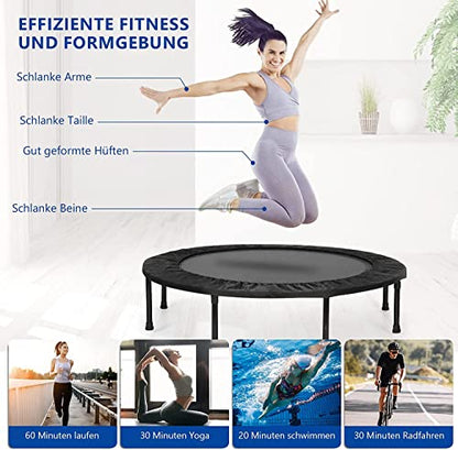 40"/48" Foldable Mini Trampoline for Kids & Adults, Fitness Rebounder with 5-Level Adjustable Foam Handle, Max Load 450 lbs, Indoor/Outdoor Exercise Trampoline for Home Workouts (Black 2)