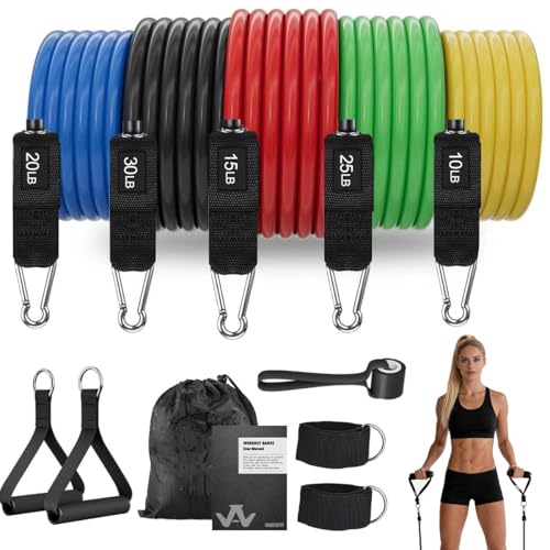WHATAFIT Resistance Bands, Exercise Bands with Handles, Workout Bands for Working Out, Fitness Bands Set for Home Gym Full Body Strength Training, Muscle Tone, Yoga & Stretching - color: Colorful
